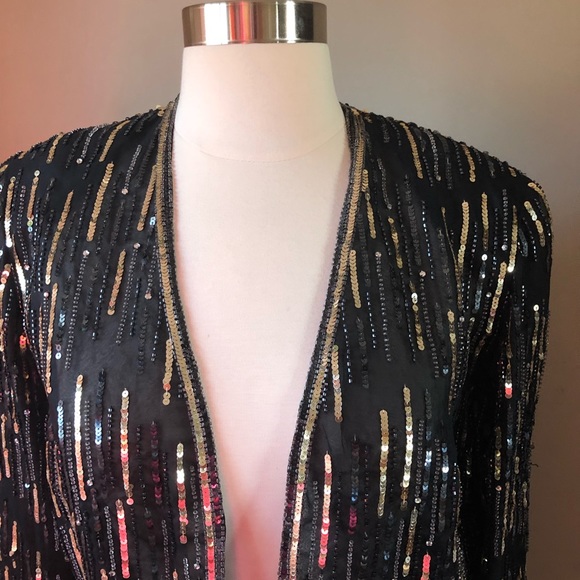 VINTAGE 80s silk sequinned top size women medium - Picture 2 of 6